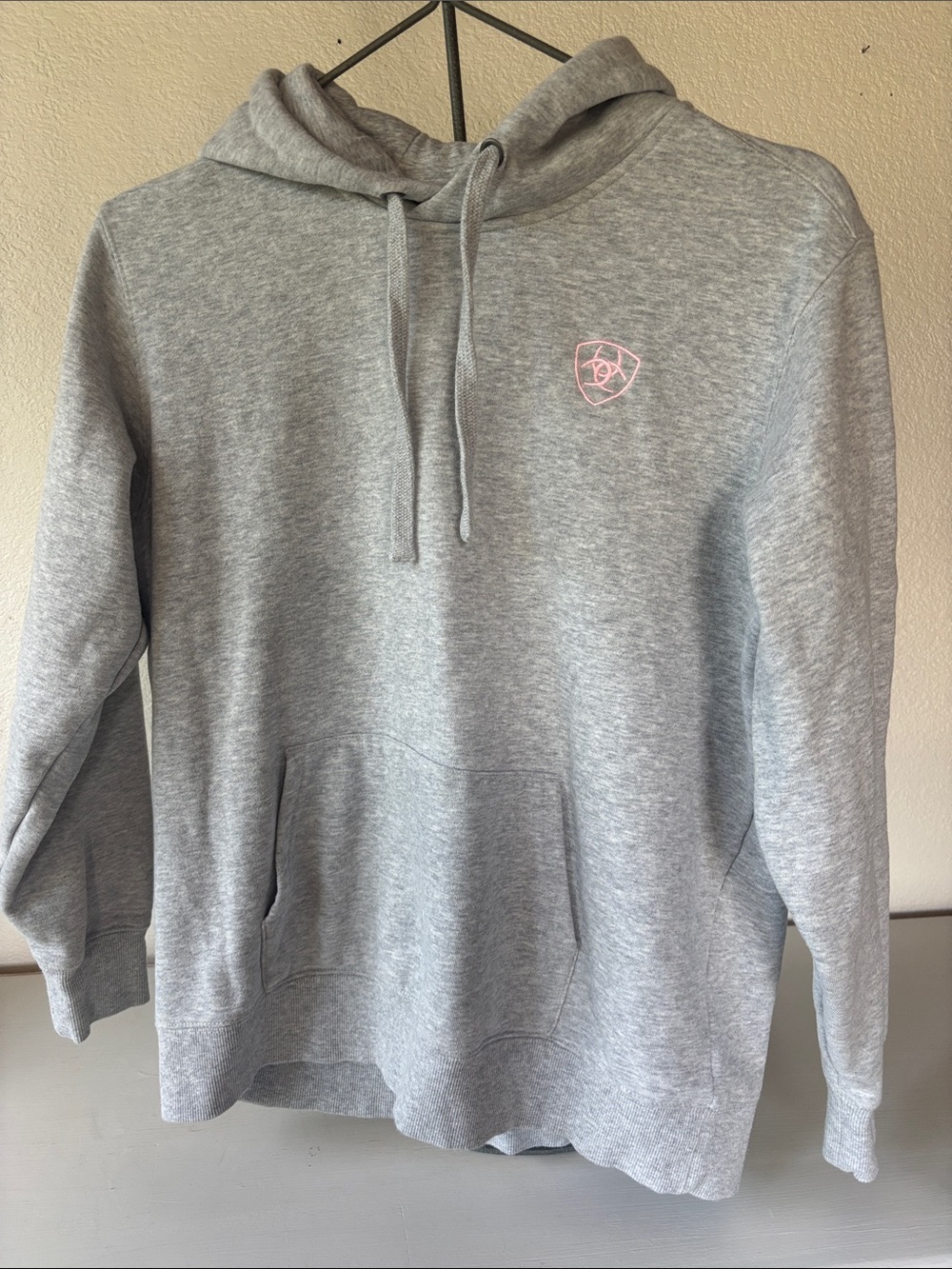 Ariat Light Heather Gray Hoodie with Pink Logo